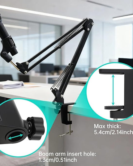 2pcs Heavy-Duty Metal Desk Clamp, Table Mount Mic Stand Holder Bracket C Clip for Microphone Suspension Boom Sissor Arm Fits Up to 2.14"/5.4cm Descktop Thicknesses (Black)