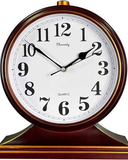 Beesealy Desk Clocks for Table Decor,Retro Mantel Clock Battery Operated for Fireplace Mantel, Living Room,Bedroom,Office,Desktop Decoration (Frosted Style)