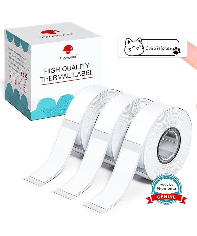 Phomemo Labels D30 Label Tape, Black on White Print Master Labels Refill Name Label, Sticker Thermal Paper Self-Adhesive, 12 x 40 mm (0.47 x 1.57 Inch) 160 Tapes/Roll, 3-Roll for Kids School Items