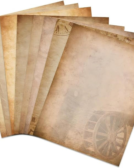 Tlenpo 128PCS Vintage Paper 8.5 x 11 in Double-sided Aged Paper for Writing Letter writing Paper, Decorative Printer Paper for Invitation, Resume, Diploma, Art, Certificate Antique, 8 Designs