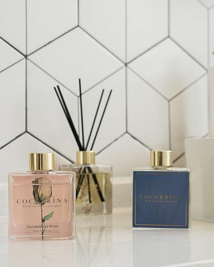 COCORRÍNA Reed Diffuser Set of 3-3 Pack/ 3.04 Fl.oz Diffuser with 24 Sticks Cashmere Vanilla/Sandalwood Rose/Clean Linen Reed Diffuser for Home Bathroom Office Decor