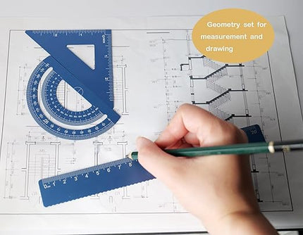 Zotemo Metal Geometry Set, 5-Piece Aluminum Ruler, Math Drafting Ruler Kit Includes Protractor, Triangle Rulers, Straight Rulers-Math Measurement Tools for School and Office Supplies (Blue)