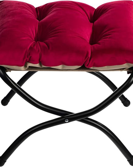 HollyHOME 15"(H) Folding Footrest Stool, Upholstered Small Foldable Ottoman, Accent Padded Sofa Foot Stool for Lazy Chair, Metal Frame Portable Foot Rest Ottoman for Living Room, Bedroom, Burgundy