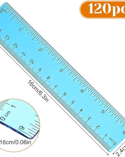 120 Pcs 6 Inch Rulers Bulk Plastic Flexible Small Straight Rulers with Inches and Centimeters First Day of School Gift for Students Back to School Office Supplies(Colorful, Transparent)