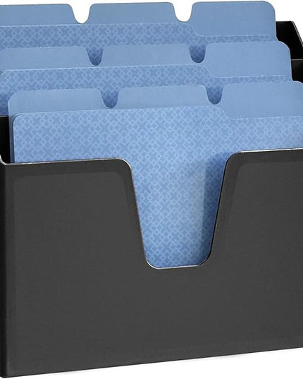 Acrimet Horizontal Triple File Folder Holder, Open Top Desktop Document Sorter for Letter Size Papers & Folders, Plastic (Black)