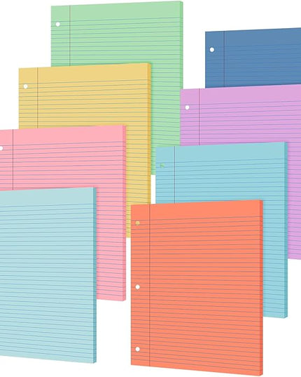PerKoop 400 Sheets Colored Loose Leaf Paper 8.5" x 11" college ruled Lined 3 Hole Punched notebook Filler Paper for 3 Ring Binders Office School Supplies (Candy Colors)