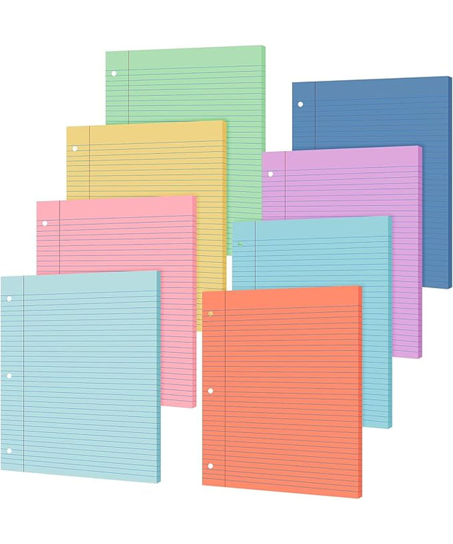 PerKoop 400 Sheets Colored Loose Leaf Paper 8.5" x 11" college ruled Lined 3 Hole Punched notebook Filler Paper for 3 Ring Binders Office School Supplies (Candy Colors)