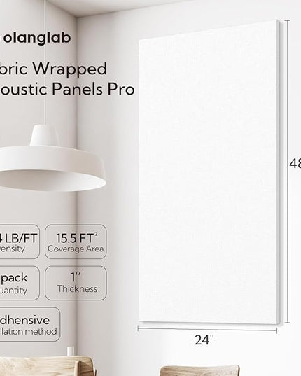 Olanglab Acoustic Panels 2 Pack, 48''x24'' Large Sound Panels, Fabric Wrapped Sound Proof Foam Panels for Walls, Sound Absorbing Panels for Recording Studio Acoustical Treatments (White)