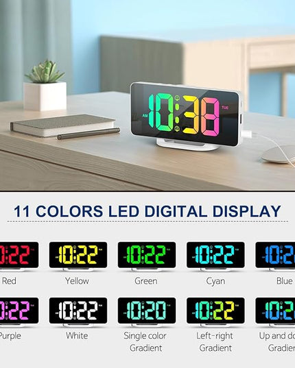 Hournor Digital Alarm Clock, LED Digital Clock for Bedrooms with 10 Color Changing Night Light, Adjustable Brightness, USB Charging Port, Bedside and Desk Clocks for Living Room Office (White)