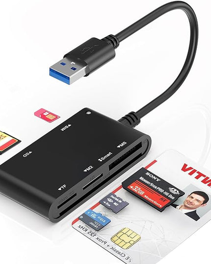SIM Card Adapter for Computer - 7 in 1 CAC Smart Card Reader Military, MS Pro Duo/SD/TF/M2/ID/IC/PIV/SIM Card Reader, Memory Stick Pro Duo Adapter SIM Card Reader for Computer,PC,Windows,Linux,MacOS