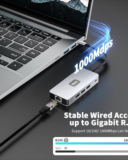 USB C Hub, 9 in 1 USB C to 4K@60HZ HDMI Multiport Adapter, RJ45 Gigabit Ethernet, 3 USB 3.0 Ports, SD/TF Card Reader, PD 100W, Desigend for MacBook Pro Air HP XPS and Other Type C Devices