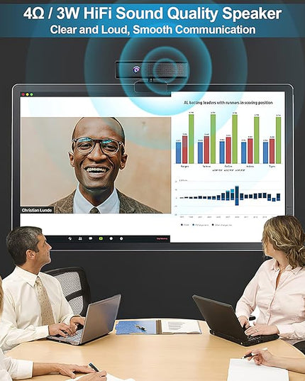 ROTOPATA Webcam with Speakers and Mic, Full HD 1080P/30FPS Computer Camera for Streaming Video Conference , 4 Noise-Cancelling Mics, Privacy Cover, 90°FOV, USB-A, Webcam for PC Desktop Monitor Laptop