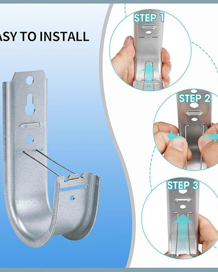 KUAGINZUHE 50 Pack 2-Inch Galvanized Steel Cable Support J-Hooks with Retainer Clips - Heavy Duty Wall Mount Cable Management Hooks for Structured Cabling & Organization