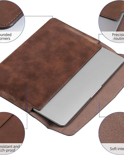 13 inch Genuine Leather Laptop Sleeve for MacBook Air 13 inch M4 M3 M2 M1 2025-2018 & MacBook Pro 13 inch M2 M1 2025-2016，Protective Case Cover with Magnetic Closure,Dark Brown