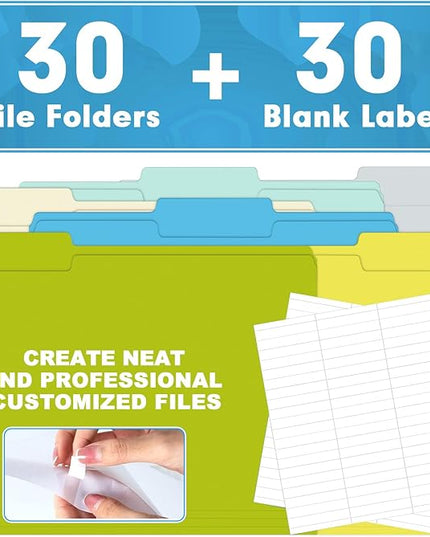 File Folder, HERKKA 30 Pack 1/3 Cut Tab File Folders, Letter Size, Assorted 6 Colors, Colored File Folders Designed for Office and Classroom Use