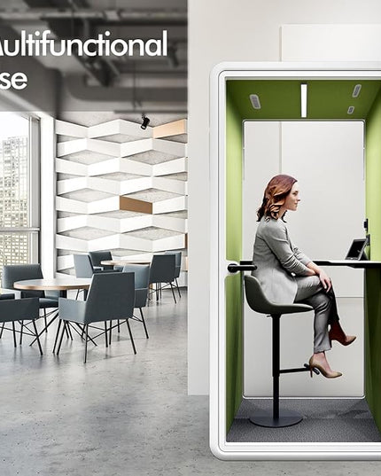 Quiet Meeting Pod with Acoustic Panels, Office Soundproof Room with Furniture, Portable Removable Working Booth for Private Phone Calling, Study, Individual Seater Personal Office H92in W43in D40in