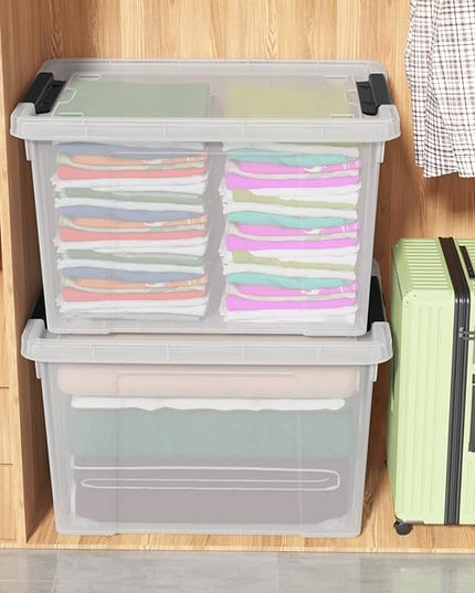 4-Pack 50 L Wheeled Clear Plastic Storage Latch Box, Large Clear Storage Bin with Lid