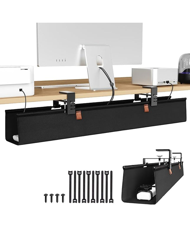 Zilink No Drill Under Desk Cable Management Tray 30" Cord Organizer for Table Clamp/Screw Mount Desk Cable Management Sturdy Waterproof Fabric Cord Hiders for Office, Home