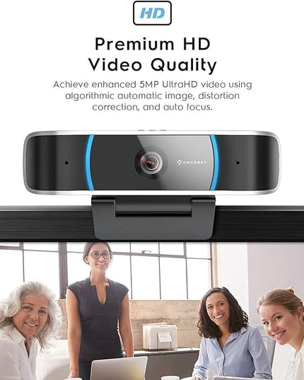 Amcrest 5-Megapixel Webcam with Microphone, Web Cam USB Camera, Computer HD Streaming Webcam for PC Desktop & Laptop w/Mic, Wide Angle Lens & Large Sensor for Superior Low Light (AWC5100)