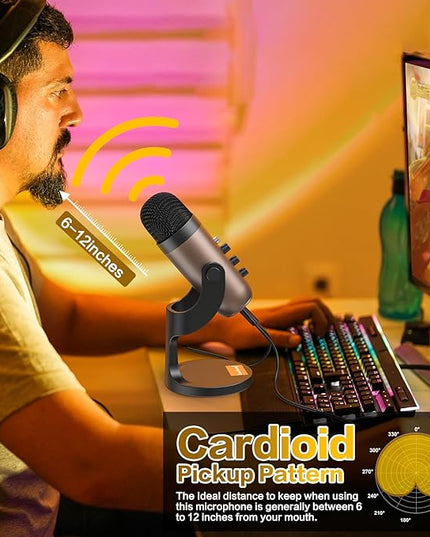 ZealSound USB Microphone,Condenser Computer PC Mic,Plug&Play Gaming Microphones for PS 4&5.Headphone Output&Volume Control,Mic Gain Control,Mute Button for Vocal,YouTube Podcast on Mac&Windows(Gold)