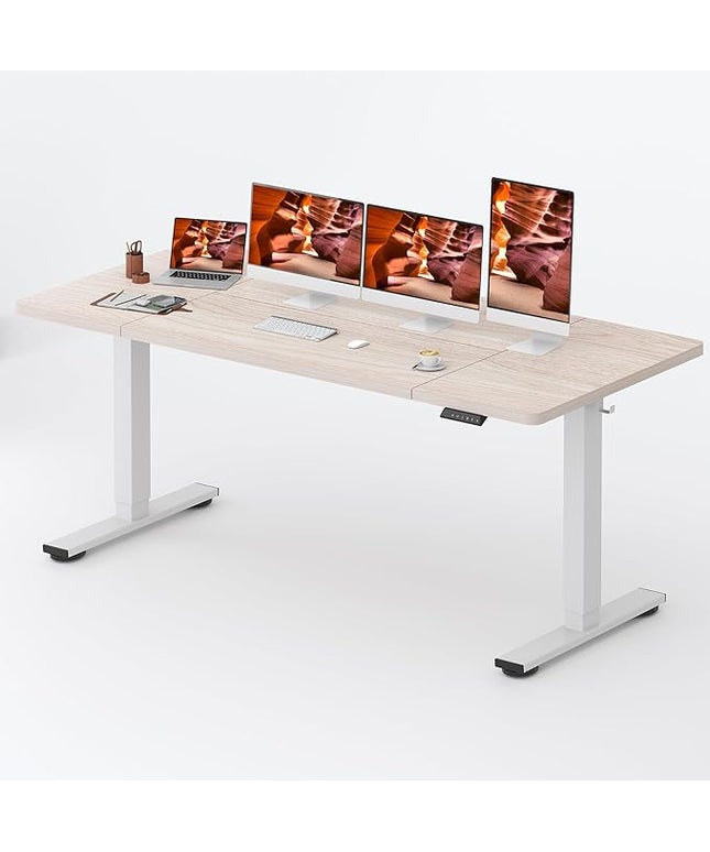 Standing Desk,Large 79x31 Inches Height Adjustable Stand Up Desks with Cable Management, Home Office Computer Desk with Cup Holder & Memory Preset, White Wood Grain