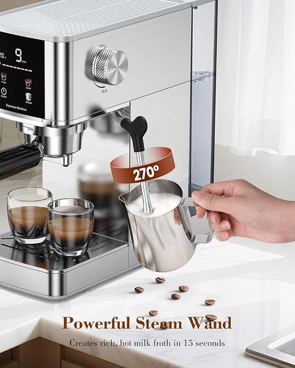 Kndko 20Bar Craft Coffee Machine with Milk Frother, Upgraded 1350W Expresso Coffee Machines with Touchscreen, Stainless Steel Espresso Machine Small for Home - Cappuccino Latte & Americano