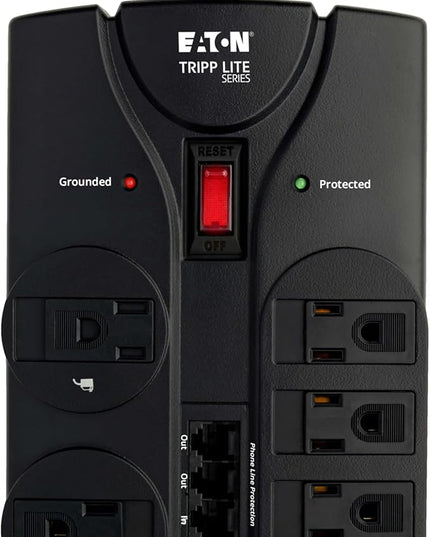Eaton Tripp Lite TLP1208TELTV Home Theater Surge Protector Power Strip, 12 Outlets, Flat Plug 8ft Extension Cord, 2160 Joules| Coax and RJ11 Ports for Phone Land Line, TV, and WiFi Router Protection