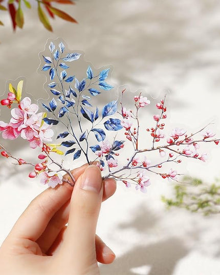 MiyouLuna 120Pcs Botanical PET Stickers, Branch and Leaf Designs for Scrapbooking Waterproof Journaling Supplies Junk Journal Ephemera with Storage Organizer