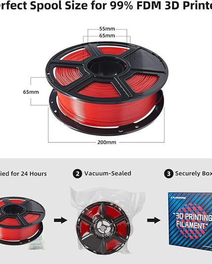 FLASHFORGE PLA Filament 1.75mm Red, 3D Printer Filament 1kg (2.2lbs) Spool, Dimensional Accuracy +/- 0.02mm, 3D Printing Filament Easy to Use and Fits for Most FDM 3D Printers