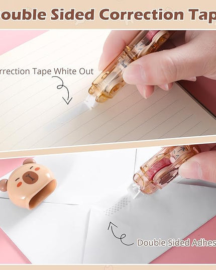 Kogcmeetl 7 Pcs Cute Capybara Stationary Set Kawaii School Supplies Japanese Stationery, Includes Pencil Sharpener, Eraser, Correction Tape, Glue Tape, Sticky Notes, Ruler, for Office School Supplies