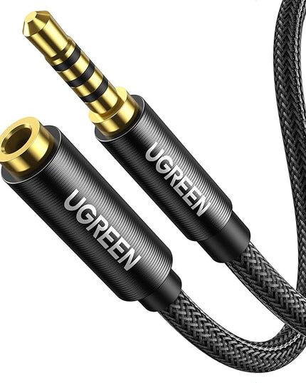 UGREEN Headphone Extension Cable 4 Pole TRRS 3.5mm Extension with Microphone Male to Female Stereo Audio Cable Gold Plated Nylon Braided Compatible with iPhone iPad Smartphones Media Players, 3.3FT