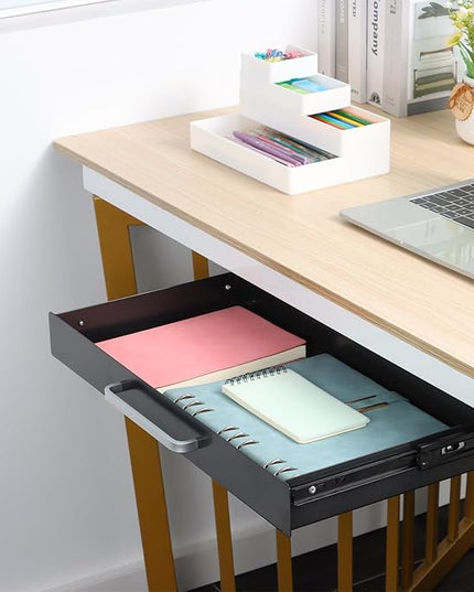 OSteed Under Desk Drawer Black 21" with 4 Divider Trays, Under Shelf Pencil Drawer Pull-out, Standing Desk Metal Storage Attachment Slide Out for Workbench