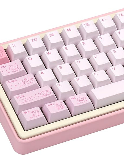 Minimalist Cute Pink Keycap - PBT Cherry Profile Custom Key Cap for Mechanical Gaming Keyboard, 130 Keys Dye Sublimation Keycap Set