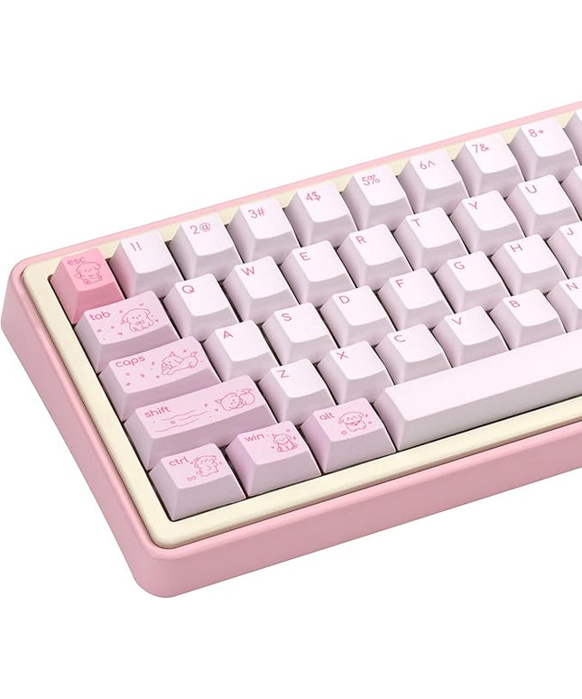 Minimalist Cute Pink Keycap - PBT Cherry Profile Custom Key Cap for Mechanical Gaming Keyboard, 130 Keys Dye Sublimation Keycap Set