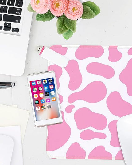 Pink Cow Pattern Square Mouse Pad,Non-Slip Rubber Base Mouse Pad,Home Office Decoration Desktop Accessory,Laptop Mouse Pad for Office Laptops,9.4x7.8x0.12inch.