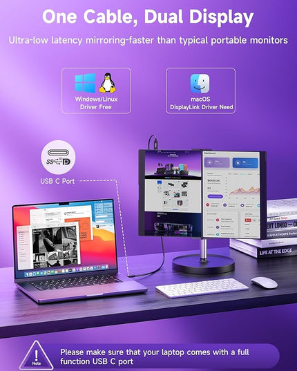 JSAUX FlipGo Pro 13.5" Dual Portable Monitors, 2.2K Triple Laptop Screen Extender, Portable IPS Dual-Screen Monitor for Laptop[for Windows/Linux/macOS] One Cable to Dual/Magnetic Design/DisplayLink