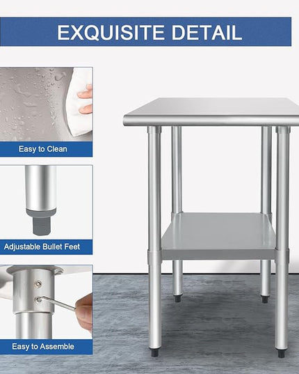 HARDURA Stainless Steel Table 24X24 Inches with Undershelf and Galvanized Legs NSF Heavy Duty Commercial Prep Work Table for Restaurant Kitchen Home and Hotel