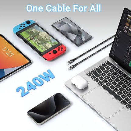 USB 4 Cable(6.6FT, 2packs) Compatible with Thunderbolt 4/3 40Gbps High Speed Type C to USB C Cable Supports 240W Fast Charing and 8K@60Hz Display for iPhone 16/15 MacBook, iPad