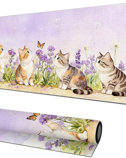 XL Mouse Pad Gaming Mousepad 31.5 x 11.8 Inch Large Keyboard Desktop Mat Diatomite Mouse Pad for Home and Office Desk Accessories with Watercolor Cat Lavender Meadow Artwork