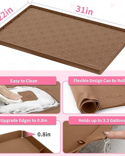 Sdpeia Under Sink Mat 31"×22" Waterproof Silicone Cabinet Liner & Sink Protector for Kitchen & Bathroom, Multi-Purpose Organizers Tray for Pets, Laundry, Cat Litter Mat