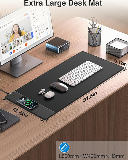 2-in-1 Mouse Pad with Magnetic Wireless Charging, Gaming Mouse Pad, 31.5"x15.8" Large Desk Mat for Laptop/Keyboard, Waterproof Smooth Surface, Non-Slip Base, No Adapter
