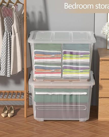 Zopnny 4-Pack Storage Box, 70 Quart Storage Container with Lids and Secure Latching Buckles, Plastic Wheeled Storage Bin Stackable and Nestable, Ideal for Home and Industrial Storage