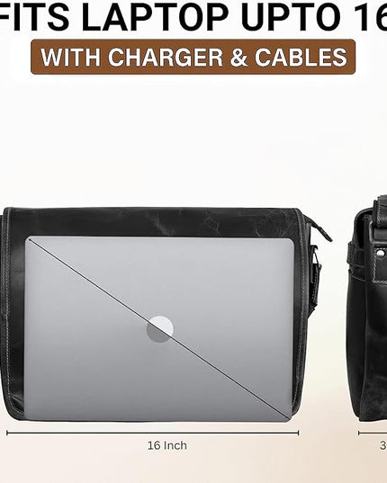 Leather Messenger Bag for Men 16" Full Grain Leather Laptop Bag Vintage Crossbody Office Satchel Travel Shoulder Bag