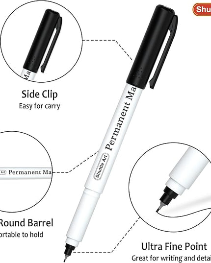 Shuttle Art Permanent Marker, 30 Pack Ultra Fine Point Black Permanent Marker set, Works on Plastic,Wood,Stone,Metal and Glass for Doodling, Marking