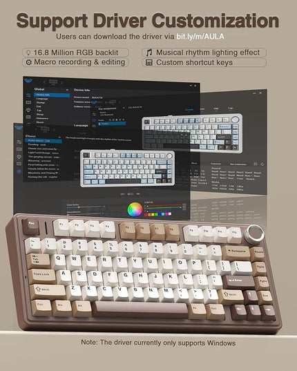 AULA F75 75% Wireless Mechanical Keyboard, Hot Swappable Creamy Keyboard, Pre-lubed Linear Switches, 2.4GHz/Type-C/BT5.0, RGB Backlit Gaming Keyboards(White&Brown)