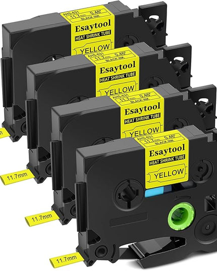 4 Pack Replacement for Ptouch HSe-631 HSe631 HS631 HS-631 HSe 11.7mm 0.46'' Black on Yellow Heat Shrink Wire Cable Label Tape Tubing Use with Ptouch PT-D210 PT-D400 PT-E300 PT-E500 PT-P750WVP Maker