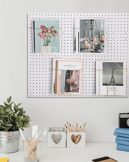4 Pair Pegboard Display Shelves Expandable Width Metal Magazine Holder Hanging Wall File Organizer Pegboard Accessories Wall Decor for Pantry Exhibitions Trade Show Retail Store(Gold)
