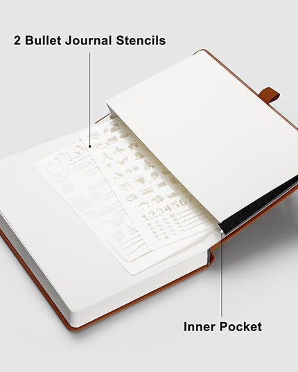 RETTACY Blank Journal Notebook, 192 Pages, A5 Medium Size (5.7'' x 8.3''), Leather Hardcover, 100 GSM Thick Paper, for Sketching, Drawing, Painting (Brown)