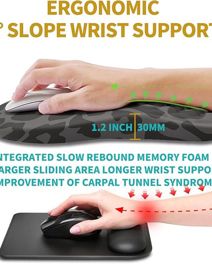 Hokafenle Ergonomic Mouse Pad Wrist Support, Wrist Rest Mousepad for Carpal Tunnel Pain Relief with Integrated Memory Foam Slope Massage Bulge (11.8x7.9 inch,Black Leopard