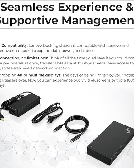 40AS0090US Lenovo Thinkpad Docking Station Gen 2-1 Year Warranty, Lenovo Docking Station for Laptop with 90W Adapter, HDMI, USB-C, DisplayPort Cables & Cloth - Universal Thunderbolt 3 Dock